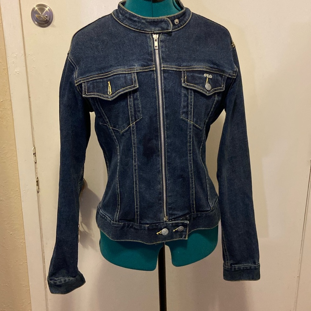 Fila Jean Jacket w/Colorful Back Zip & Button Front 2 Pockets Pristine LG - Picture 2 of 16